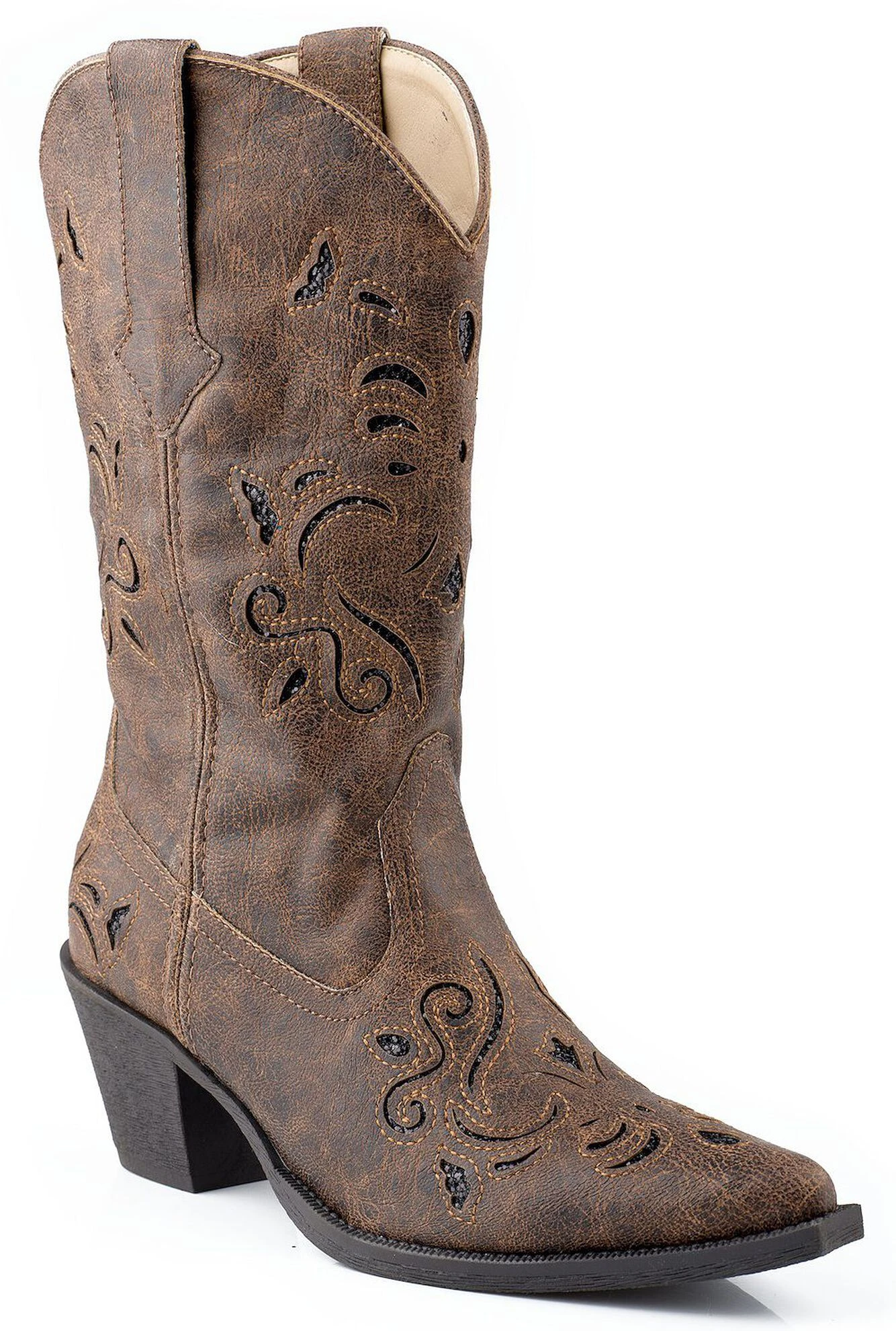 Roper Women's Vintage Faux-Leather Glittery Inlay Western Boots - Snip Toe 4 Roper Women's Vintage Faux-Leather Glittery Inlay Western Boots - Snip Toe - Image 2