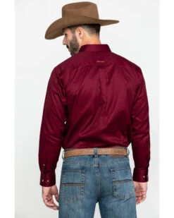 Ariat Men's Burgundy Solid Twill Long Sleeve Western Shirt -Ariat Store 0921C9 7180 P2