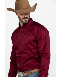 Ariat Men's Burgundy Solid Twill Long Sleeve Western Shirt -Ariat Store 0921C9 7180 P3