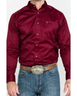 Ariat Men's Burgundy Solid Twill Long Sleeve Western Shirt -Ariat Store 0921C9 7180 P4