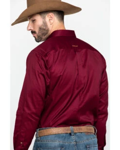 Ariat Men's Burgundy Solid Twill Long Sleeve Western Shirt -Ariat Store 0921C9 7180 P5