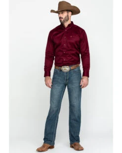 Ariat Men's Burgundy Solid Twill Long Sleeve Western Shirt -Ariat Store 0921C9 7180 P6