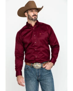 Ariat Men's Burgundy Solid Twill Long Sleeve Western Shirt -Ariat Store 0921C9 74 P1