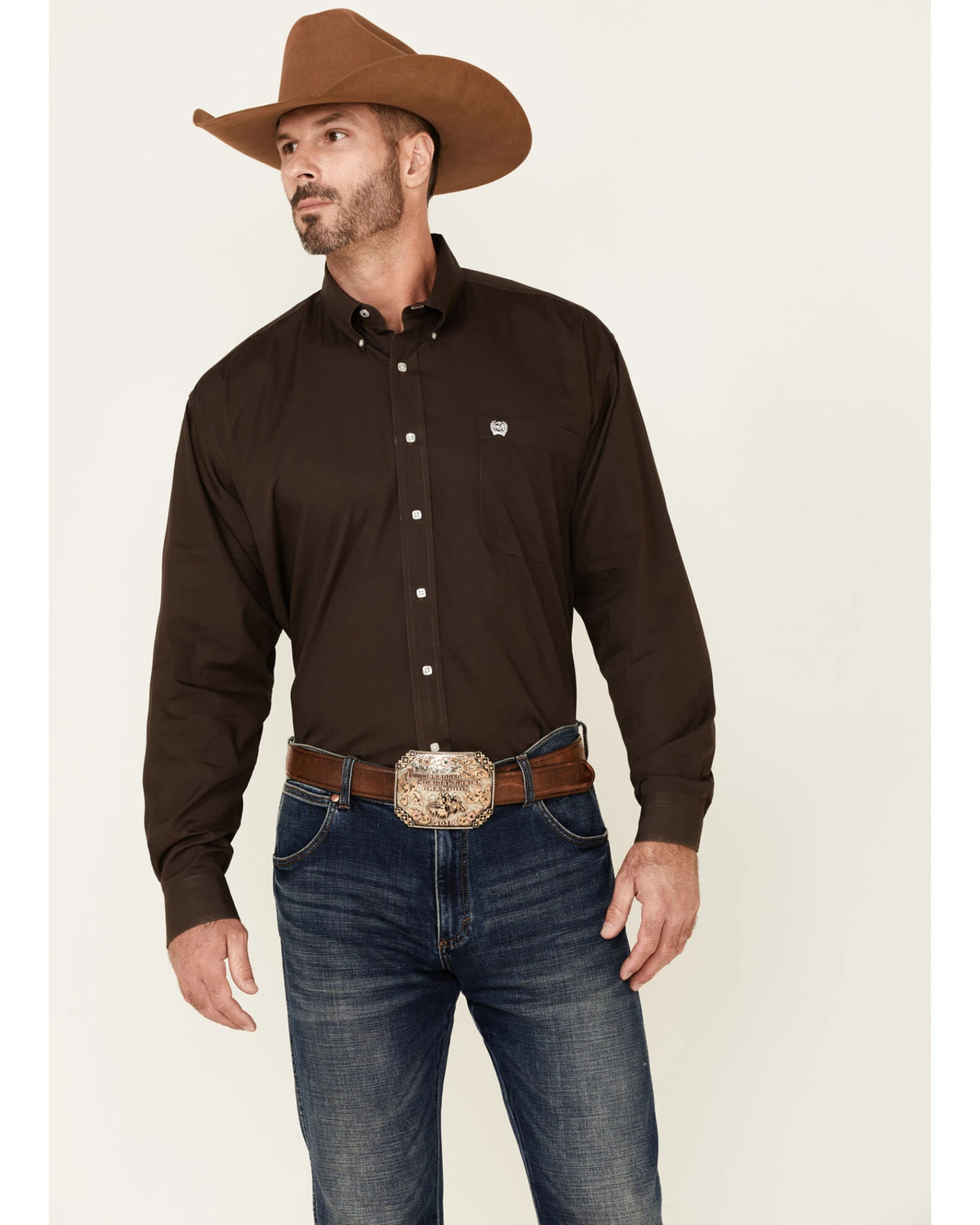 Cinch Men's Solid Brown Button Down Long Sleeve Western Shirt 4 Cinch Men's Solid Brown Button Down Long Sleeve Western Shirt - Image 2
