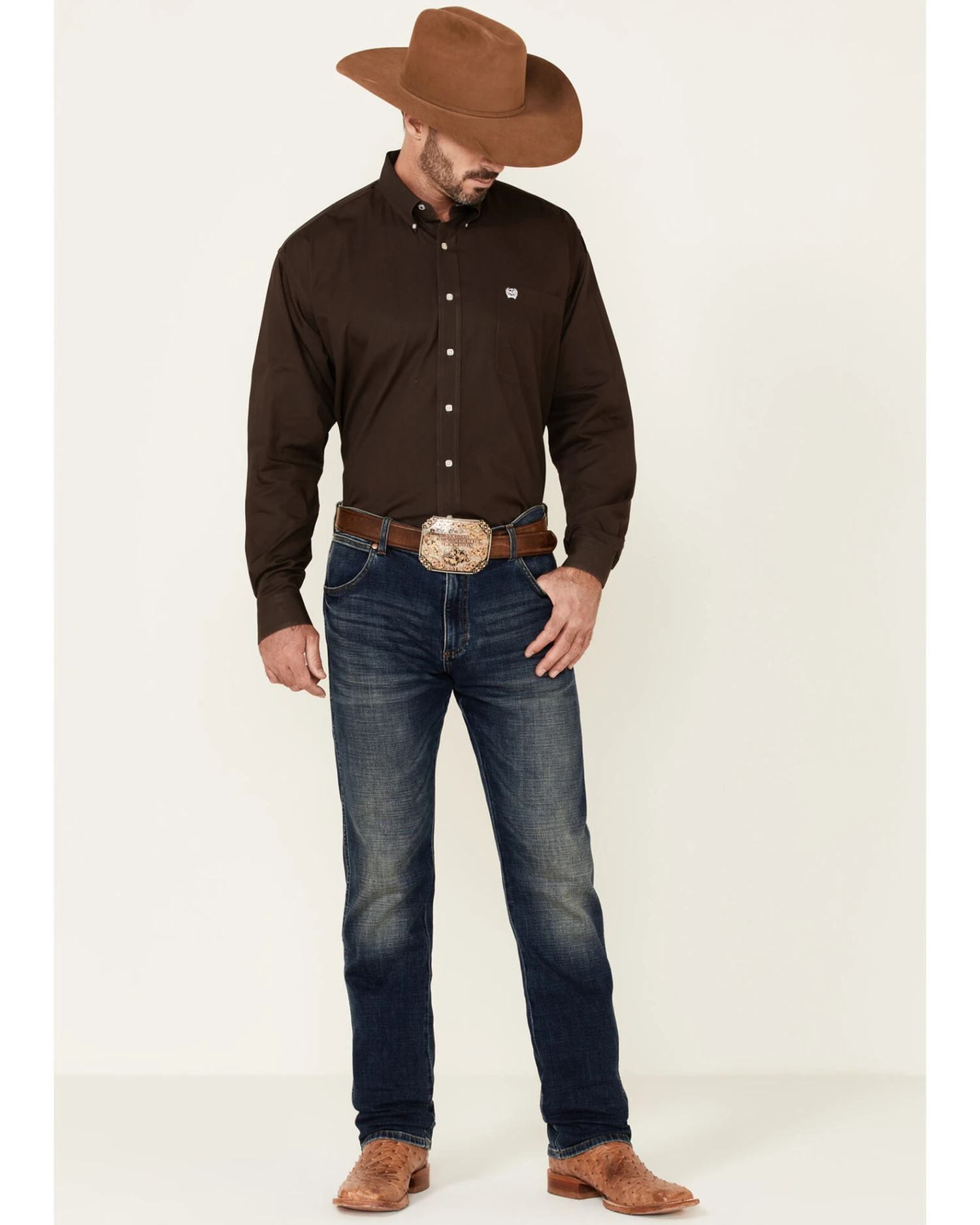 Cinch Men's Solid Brown Button Down Long Sleeve Western Shirt 5 Cinch Men's Solid Brown Button Down Long Sleeve Western Shirt - Image 3