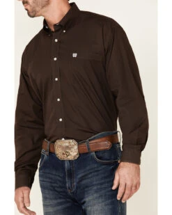 Cinch Men's Solid Brown Button Down Long Sleeve Western Shirt
