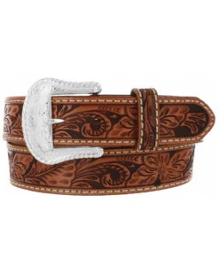Tony Lama Men's Floral Tooled Leather Belt - Reg & Big -Ariat Store 120153 7049 P1