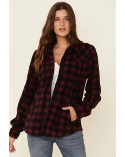 Outback Trading Co Women's Plaid Print Long Sleeve Fleece Shacket