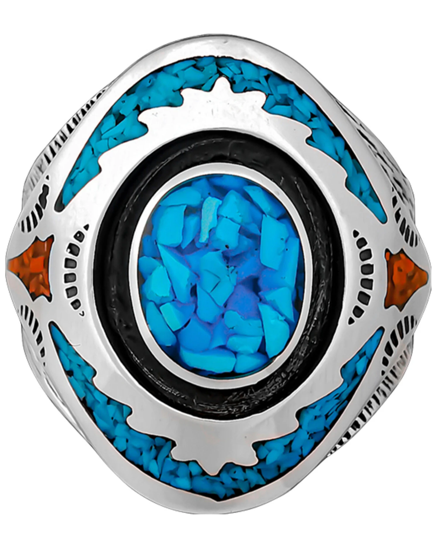 Silver Legends Women's Turquoise And Coral Southwestern Ring 3 Silver Legends Women's Turquoise And Coral Southwestern Ring