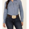Wrangler Women's Solid Chambray Denim Long Sleeve Snap Western Core Shirt
