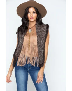 Cripple Creek Women's Crochet Knit Rabbit Fur Trim Vest -Ariat Store 2000253652 240 P1