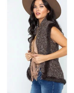 Cripple Creek Women's Crochet Knit Rabbit Fur Trim Vest -Ariat Store 2000253652 240 P5