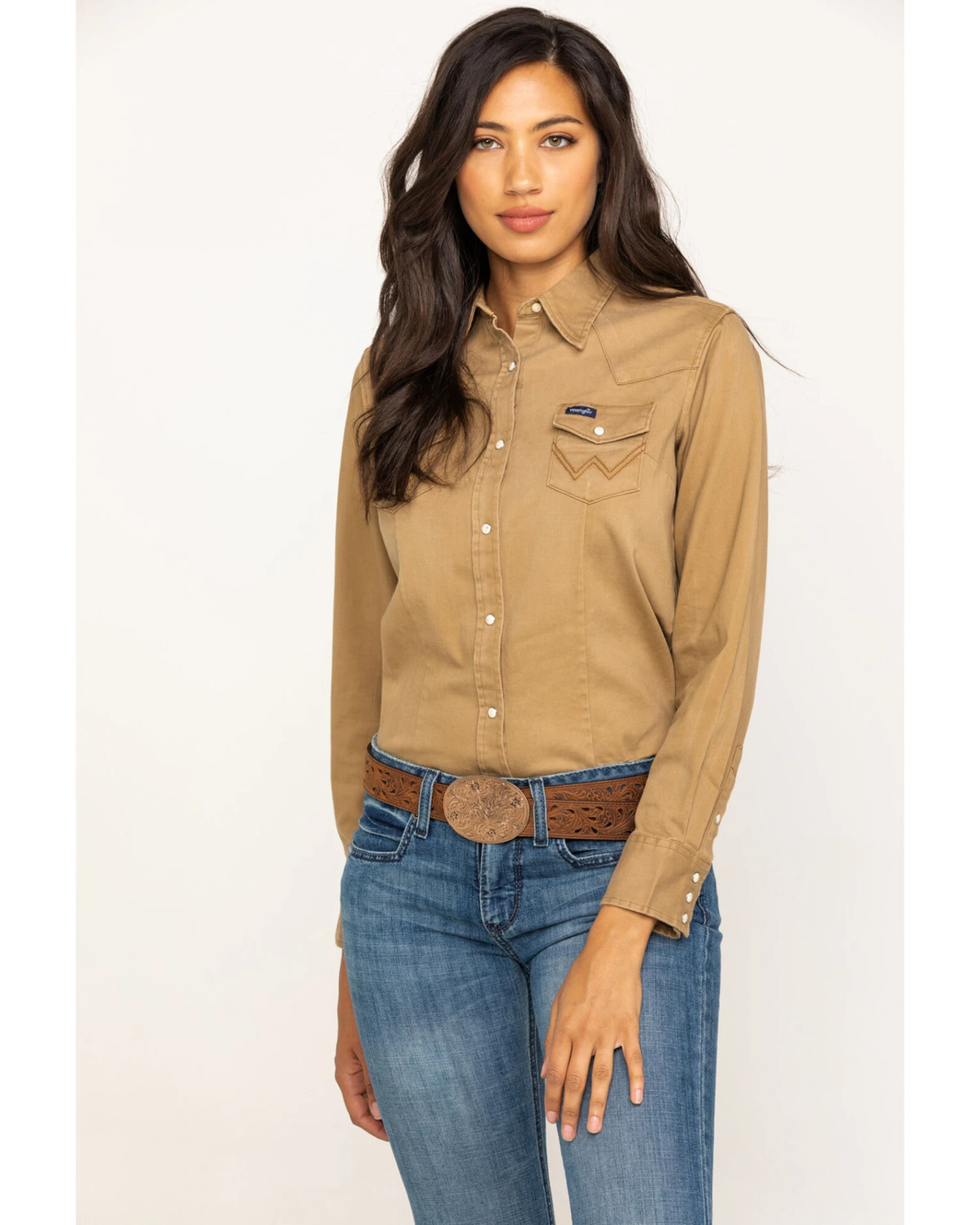 Wrangler Women's Solid Long Sleeve Snap Western Shirt 3 Wrangler Women's Solid Long Sleeve Snap Western Shirt