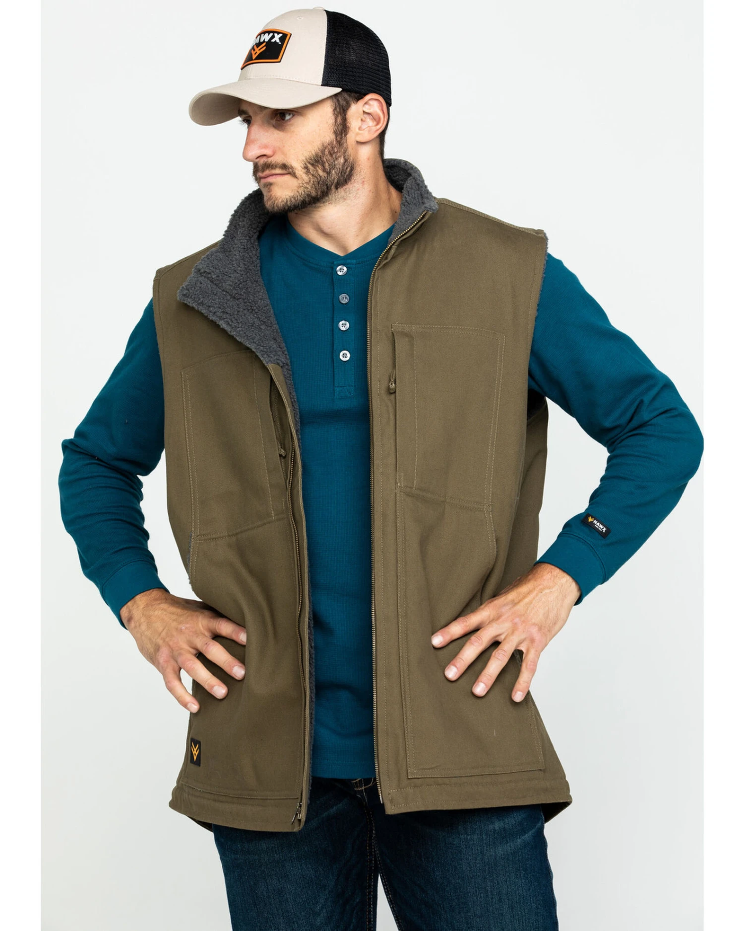 Hawx Men's Olive Canvas Sherpa Lined Work Vest - Tall 7 Hawx Men's Olive Canvas Sherpa Lined Work Vest - Tall - Image 5