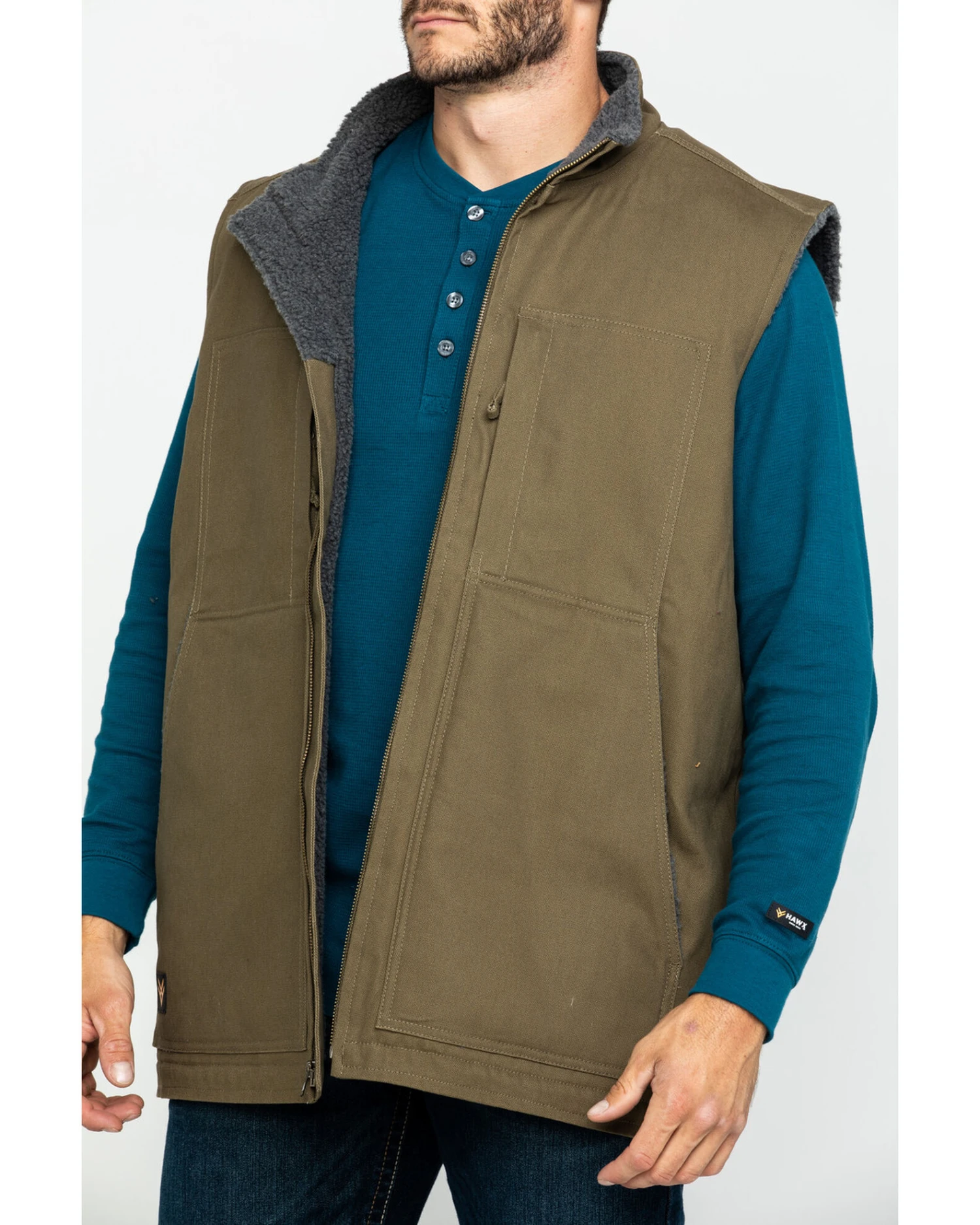 Hawx Men's Olive Canvas Sherpa Lined Work Vest - Tall 8 Hawx Men's Olive Canvas Sherpa Lined Work Vest - Tall - Image 6