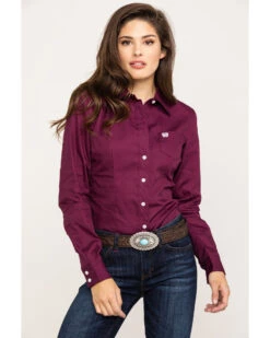 Cinch Women's Burgundy Button-Down Long Sleeve Western Shirt 13 Cinch Women's Burgundy Button-Down Long Sleeve Western Shirt -Ariat Store 2000283787 640 P1