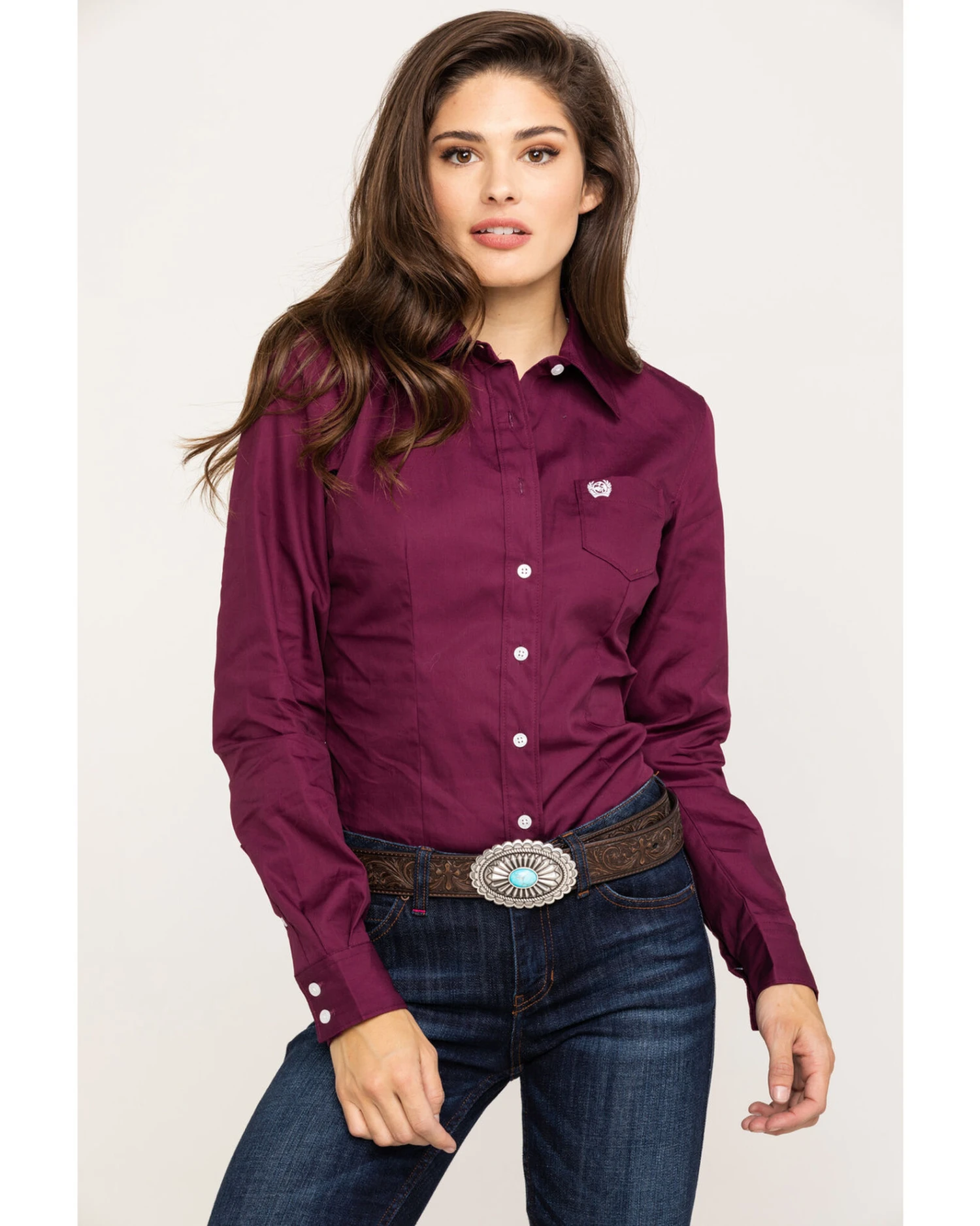 Cinch Women's Burgundy Button-Down Long Sleeve Western Shirt 8 Cinch Women's Burgundy Button-Down Long Sleeve Western Shirt - Image 6