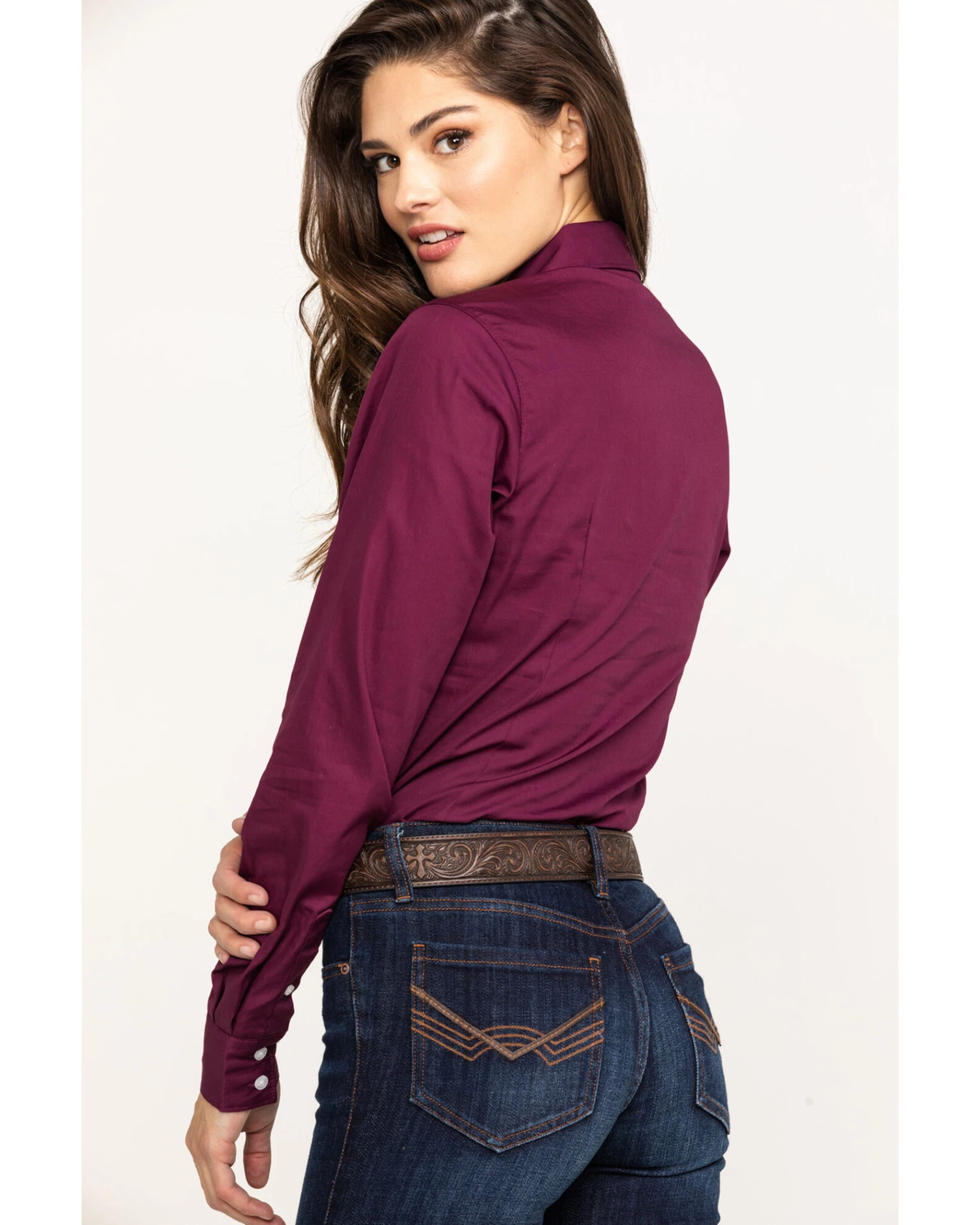 Cinch Women's Burgundy Button-Down Long Sleeve Western Shirt 5 Cinch Women's Burgundy Button-Down Long Sleeve Western Shirt - Image 3