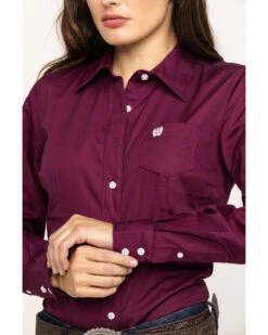 Cinch Women's Burgundy Button-Down Long Sleeve Western Shirt 11 Cinch Women's Burgundy Button-Down Long Sleeve Western Shirt -Ariat Store 2000283787 640 P4