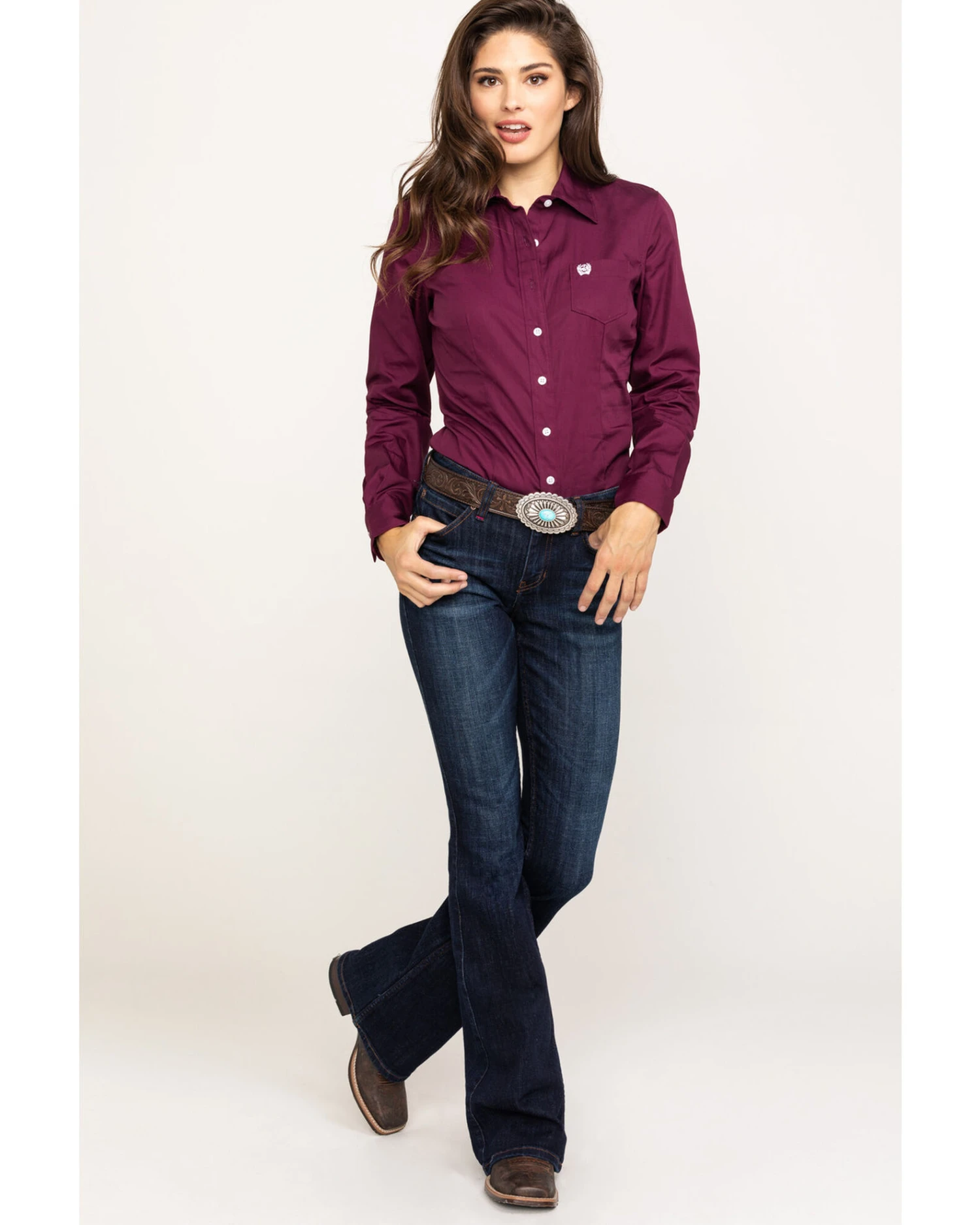 Cinch Women's Burgundy Button-Down Long Sleeve Western Shirt 4 Cinch Women's Burgundy Button-Down Long Sleeve Western Shirt - Image 2