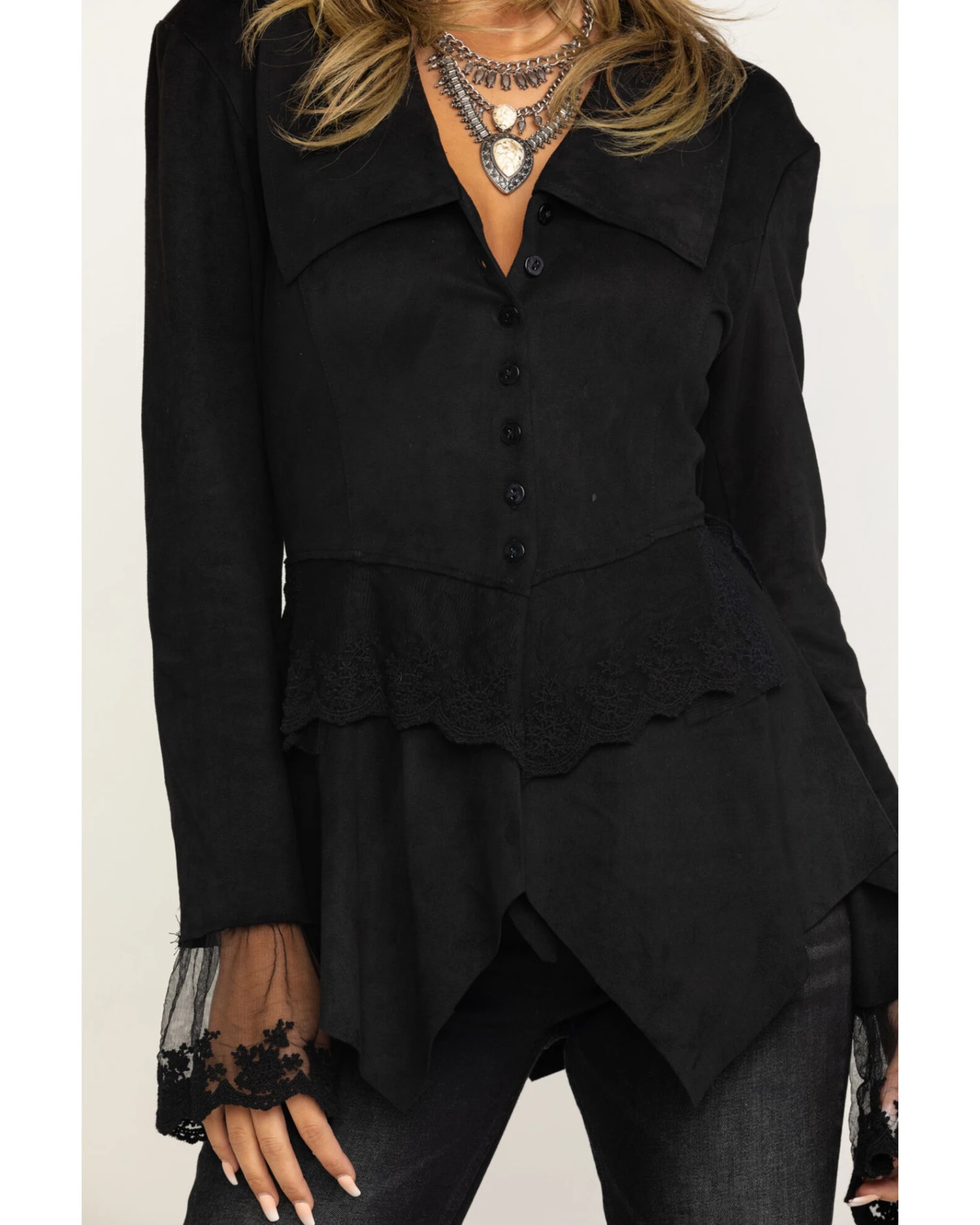 Cripple Creek Women's Black Micro-Suede Long Sleeve Button Front Jacket 5 Cripple Creek Women's Black Micro-Suede Long Sleeve Button Front Jacket - Image 3