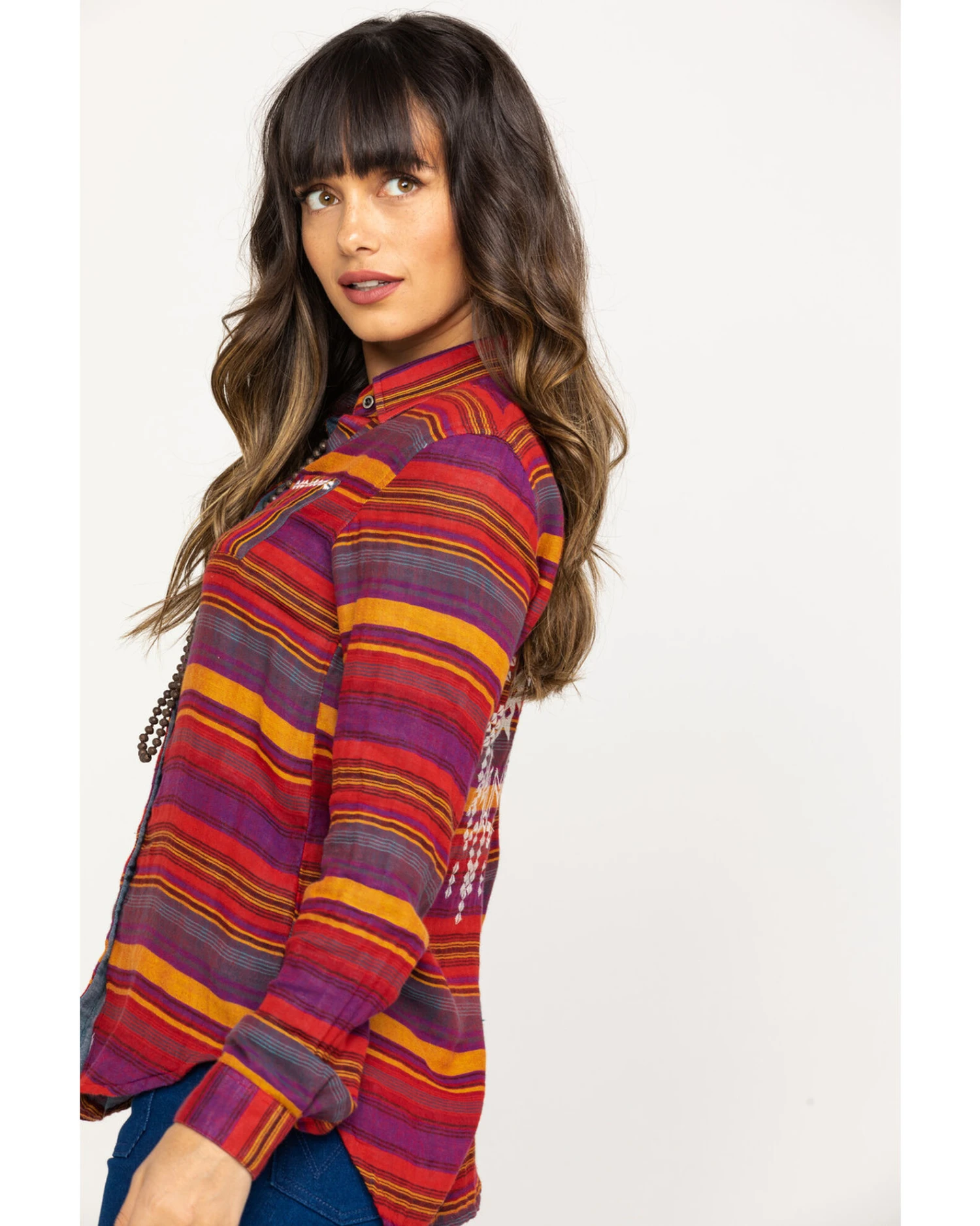 Rock & Roll Denim Women's Rust Serape Stripe Southwestern Embroidered Long Sleeve Western Shirt 7 Rock & Roll Denim Women's Rust Serape Stripe Southwestern Embroidered Long Sleeve Western Shirt - Image 5