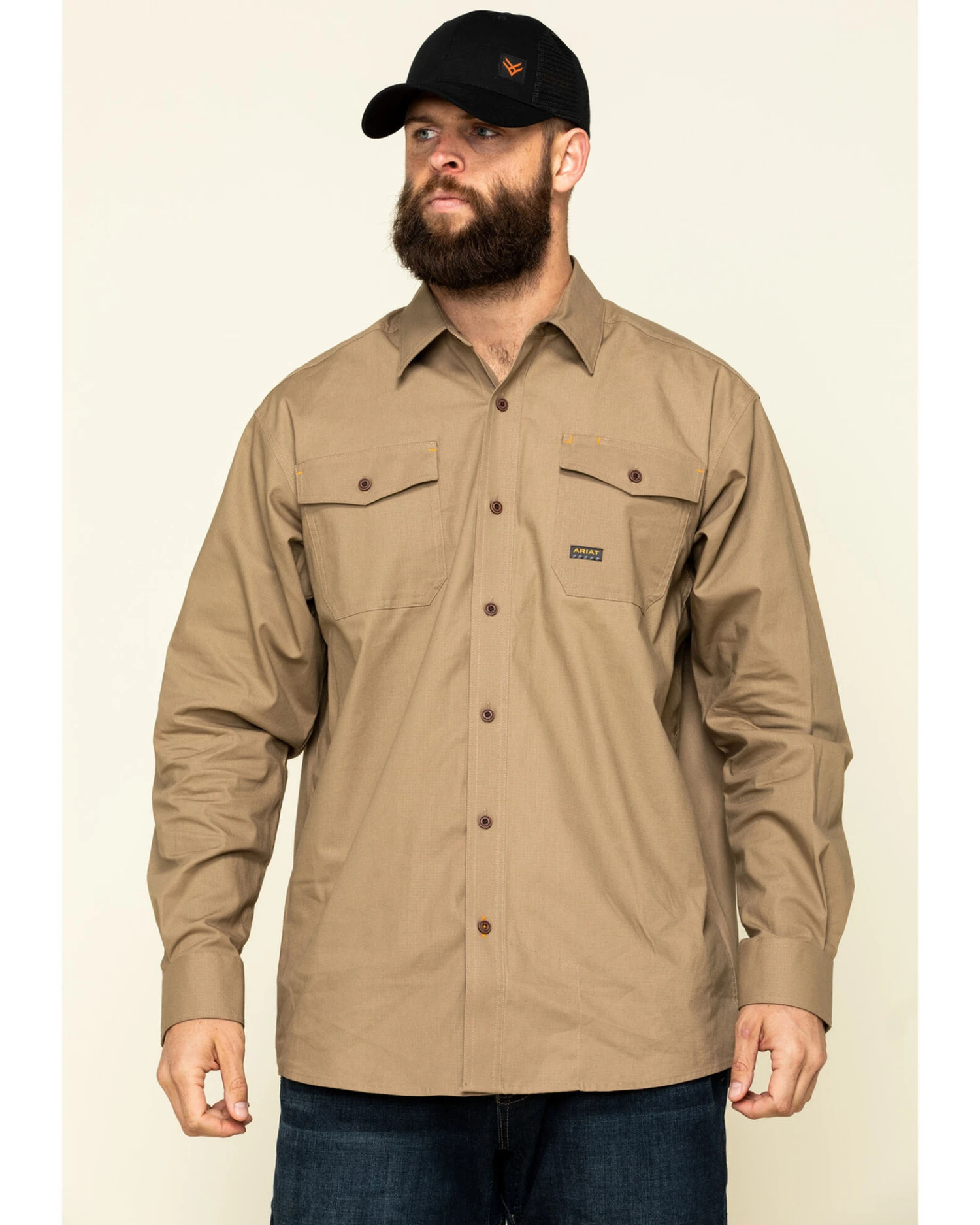 Ariat Men's Khaki Rebar Made Tough Durastretch Long Sleeve Work Shirt - Tall 3 Ariat Men's Khaki Rebar Made Tough Durastretch Long Sleeve Work Shirt - Tall