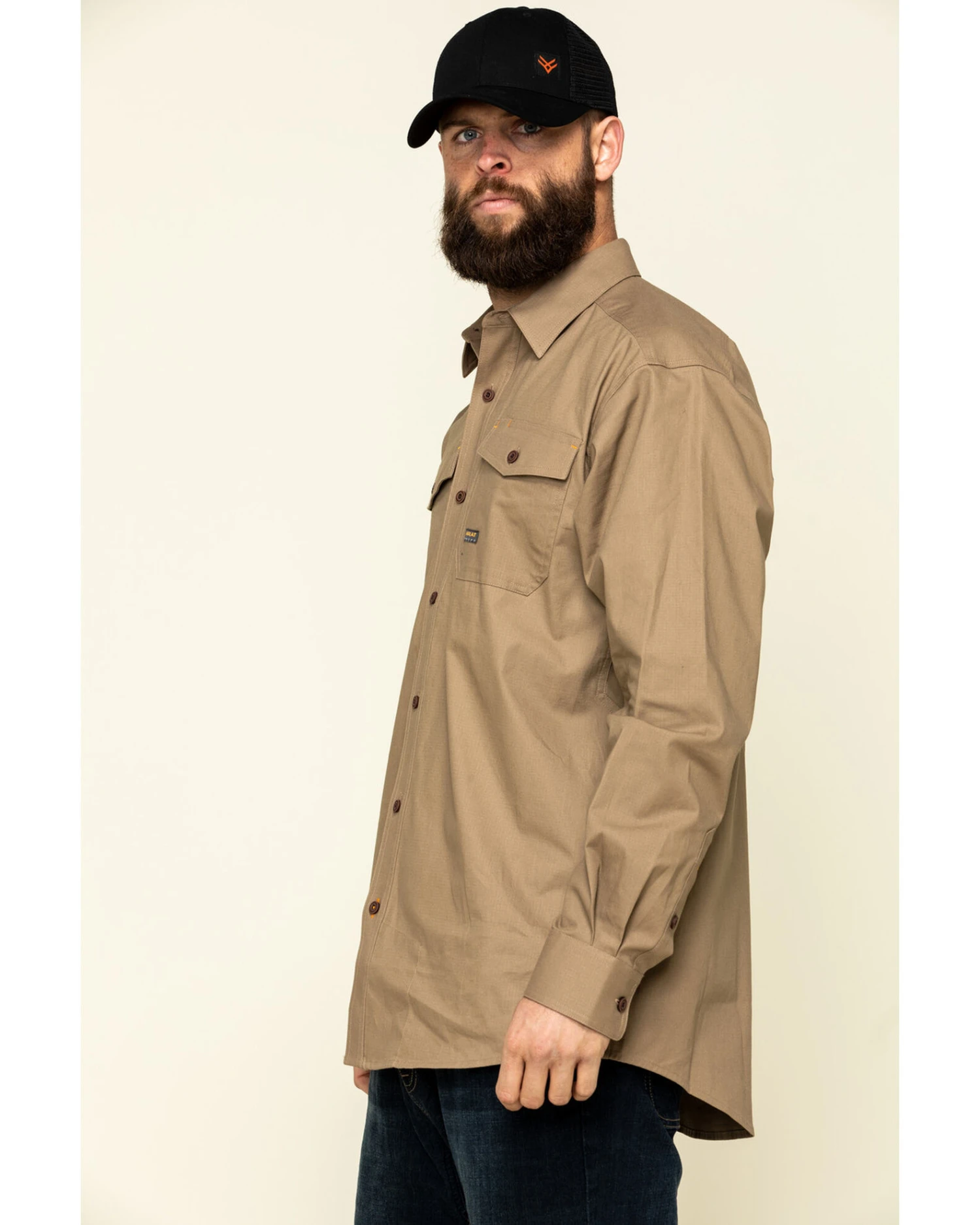 Ariat Men's Khaki Rebar Made Tough Durastretch Long Sleeve Work Shirt - Tall 8 Ariat Men's Khaki Rebar Made Tough Durastretch Long Sleeve Work Shirt - Tall - Image 6