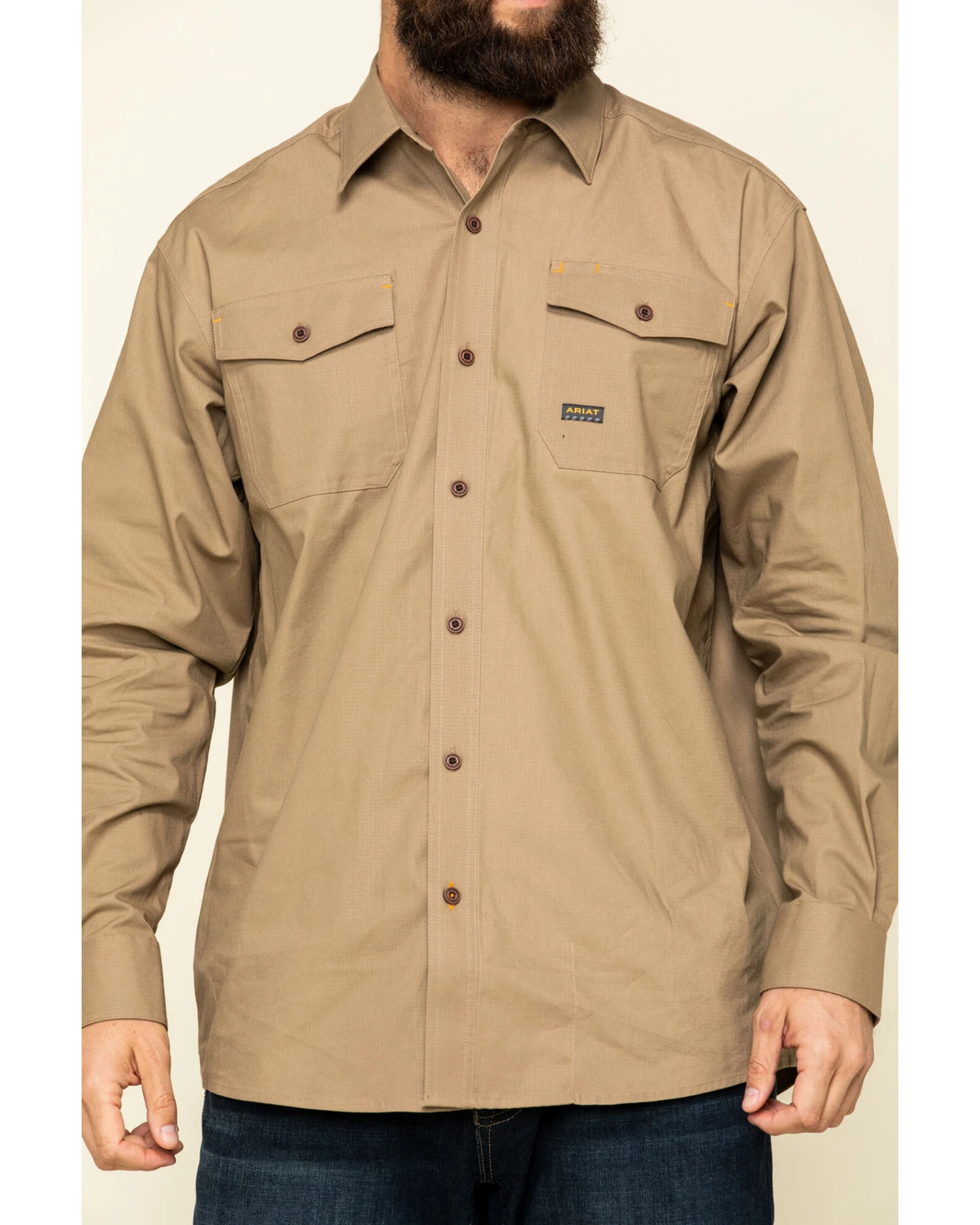 Ariat Men's Khaki Rebar Made Tough Durastretch Long Sleeve Work Shirt - Tall 4 Ariat Men's Khaki Rebar Made Tough Durastretch Long Sleeve Work Shirt - Tall - Image 2