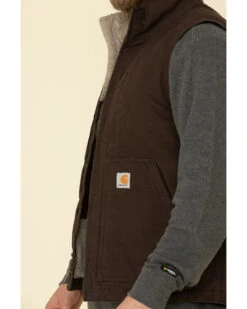 Carhartt Men's Dark Brown Washed Duck Sherpa Lined Mock Neck Work Vest -Ariat Store 2000323098 201 P4