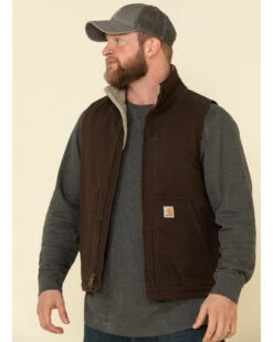 Carhartt Men's Dark Brown Washed Duck Sherpa Lined Mock Neck Work Vest - Tall -Ariat Store 2000323099 201 P1