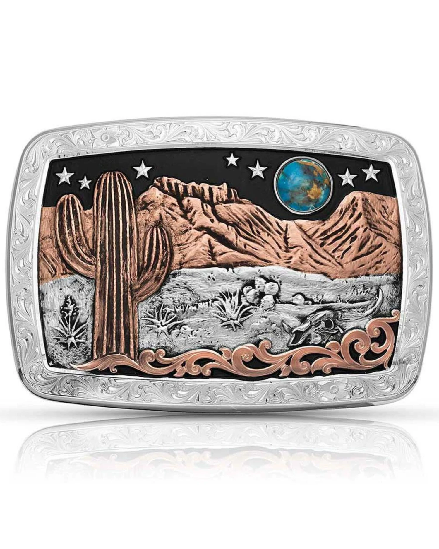 Montana Silversmiths Women's Desert Moon Turquoise Cactus Buckle 4 Montana Silversmiths Women's Desert Moon Turquoise Cactus Buckle - Image 2