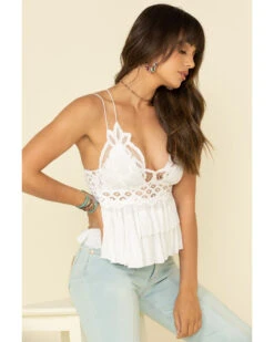 Free People Women's Adella Cami Lace Ruffled Tank Top -Ariat Store 2000325212 100 P1