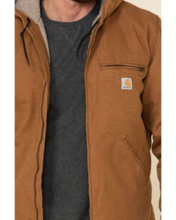 Carhartt Men's Washed Duck Sherpa-Lined Zip-Front Work Hooded Jacket - Tall -Ariat Store 2000331799 200 P4