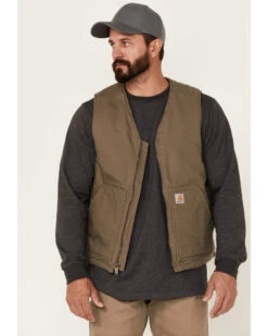 Carhartt Men's Dark Brown Washed Duck Sherpa Lined Vest -Ariat Store 2000336686 200 P1