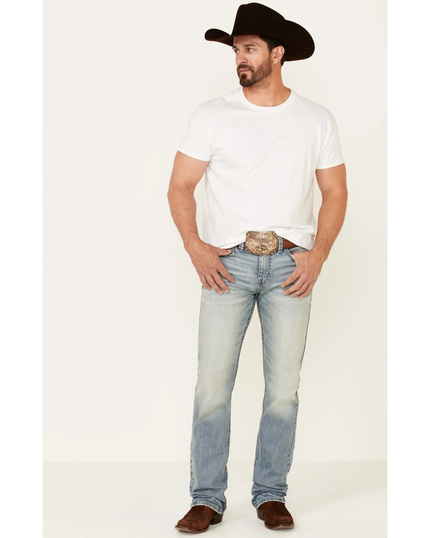 Moonshine Spirit Men's Wild West Light Wash Stretch Stackable Straight Jeans 4 Moonshine Spirit Men's Wild West Light Wash Stretch Stackable Straight Jeans - Image 2