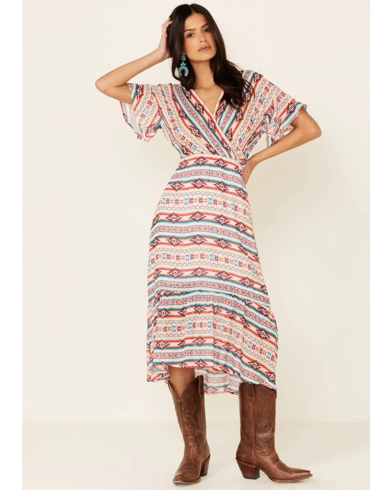 Stetson Women's Southwestern Print Surplice Dress 6 Stetson Women's Southwestern Print Surplice Dress - Image 4