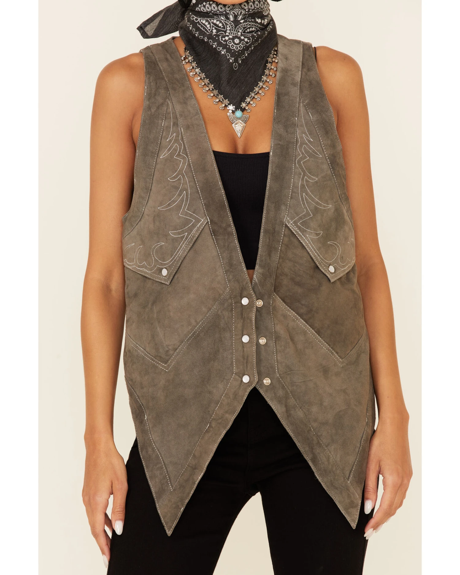 Understated Leather Women's Suede Embroidered Snap-Front Fleece Vest 6 Understated Leather Women's Suede Embroidered Snap-Front Fleece Vest - Image 4