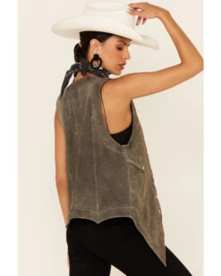 Understated Leather Women's Suede Embroidered Snap-Front Fleece Vest