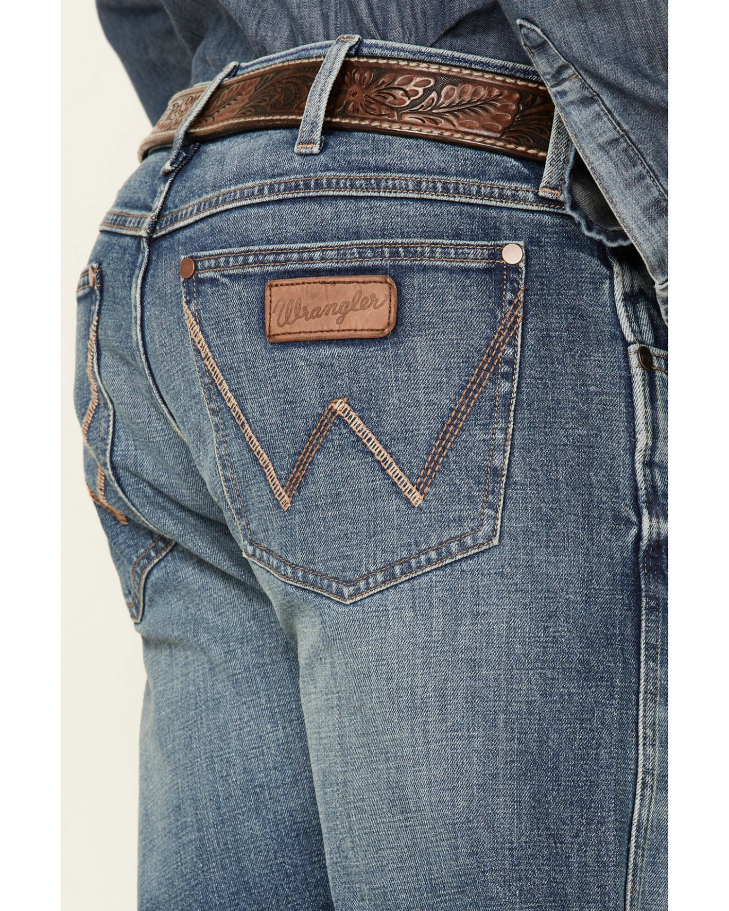 Wrangler Retro Men's Shadow Medium Wash Stretch Slim Bootcut Jeans - Long 4 Wrangler Retro Men's Shadow Medium Wash Stretch Slim Bootcut Jeans - Long - Image 2