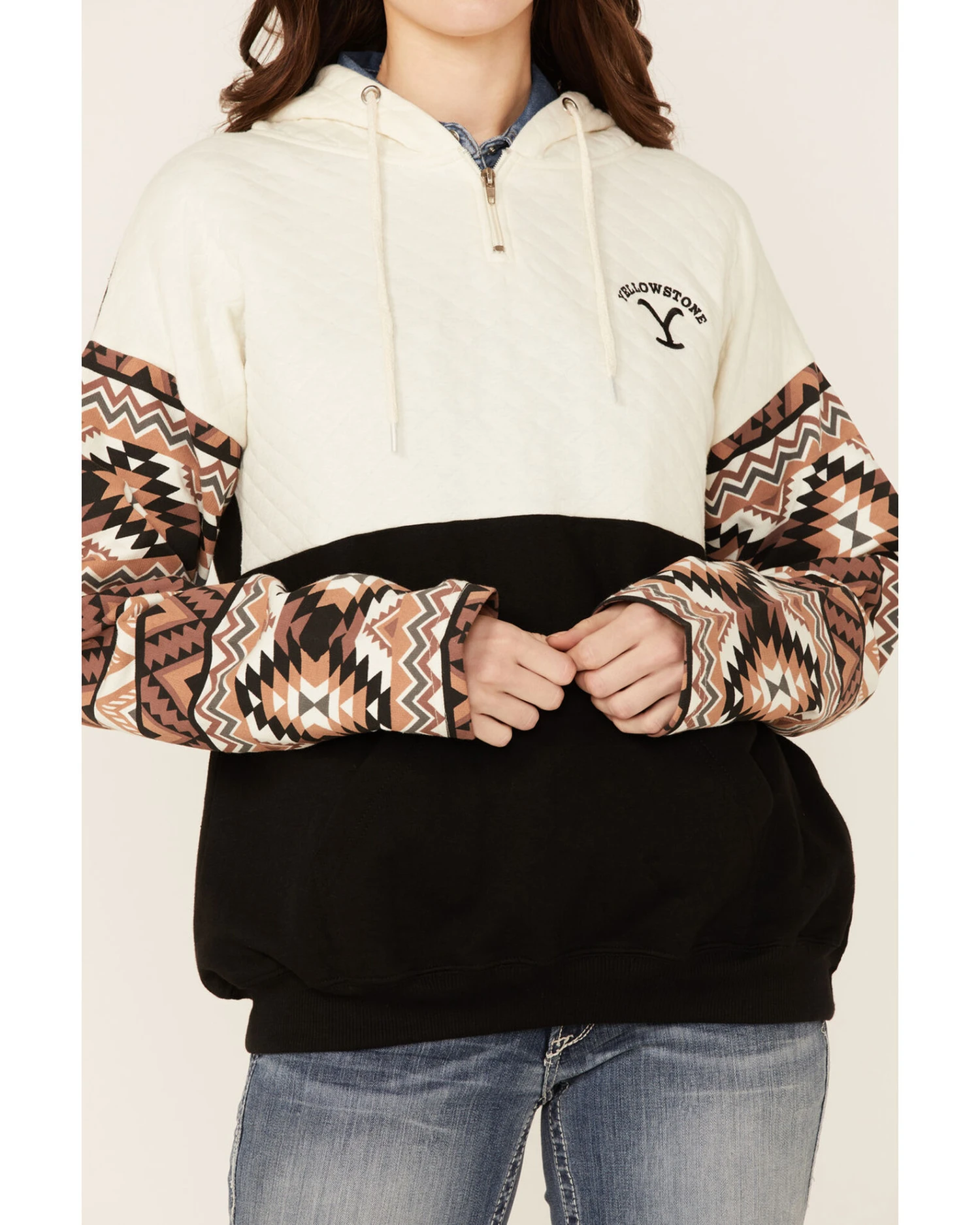 Paramount Network's Yellowstone Women's Mauve Southwestern Sleeve Hoodie Pullover 6 Paramount Network's Yellowstone Women's Mauve Southwestern Sleeve Hoodie Pullover - Image 4