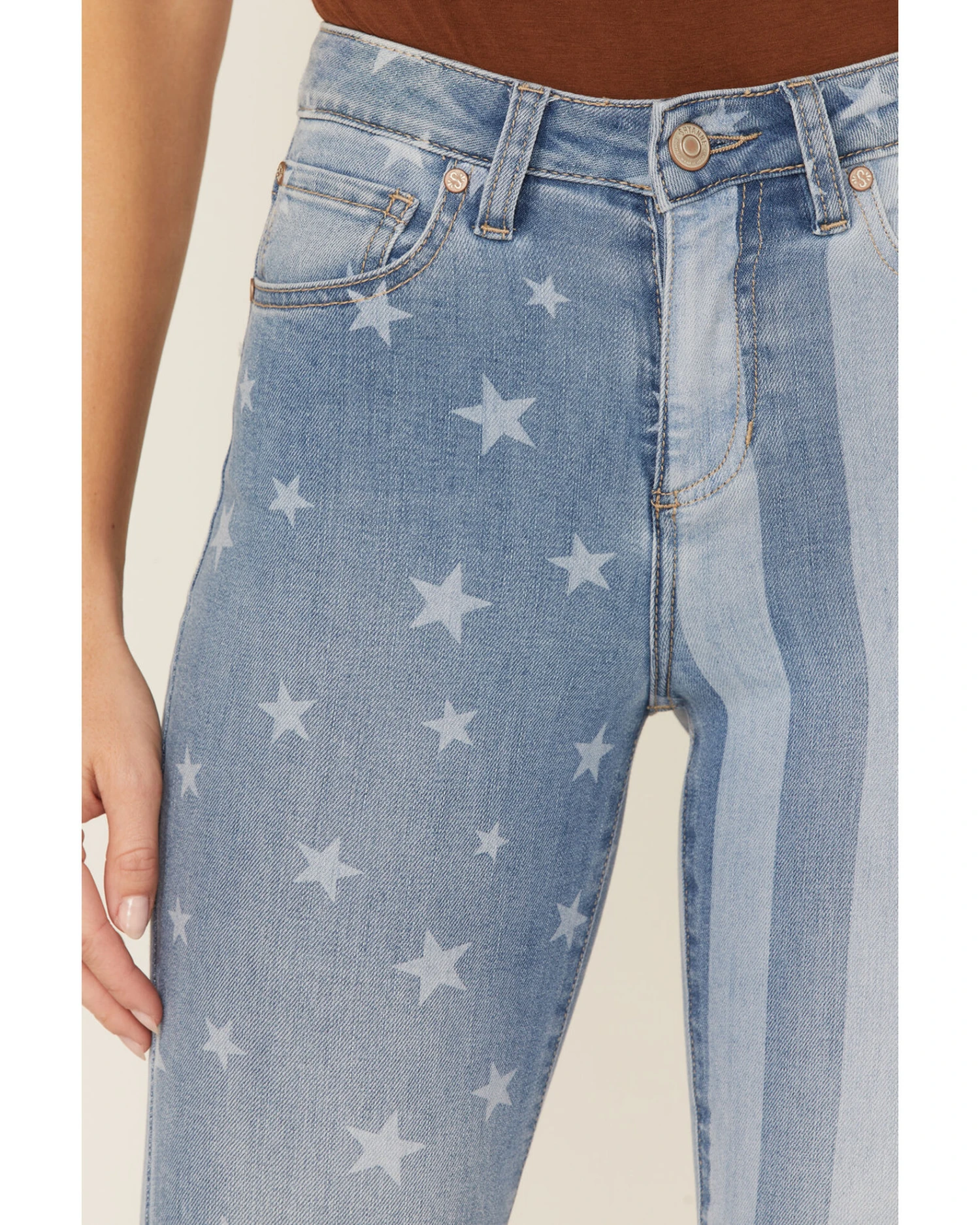 Shyanne Women's Stars & Stripes Print High Rise Super Flare Jeans 6 Shyanne Women's Stars & Stripes Print High Rise Super Flare Jeans - Image 4