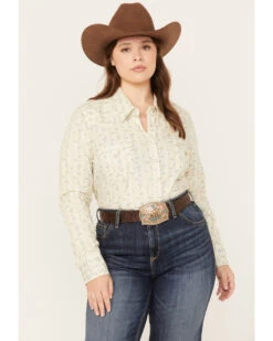 Roper Women's Floral Print Long Sleeve Pearl Snap Western Shirt - Plus -Ariat Store 2000358906 110 P1