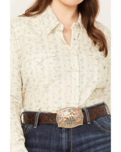 Roper Women's Floral Print Long Sleeve Pearl Snap Western Shirt - Plus