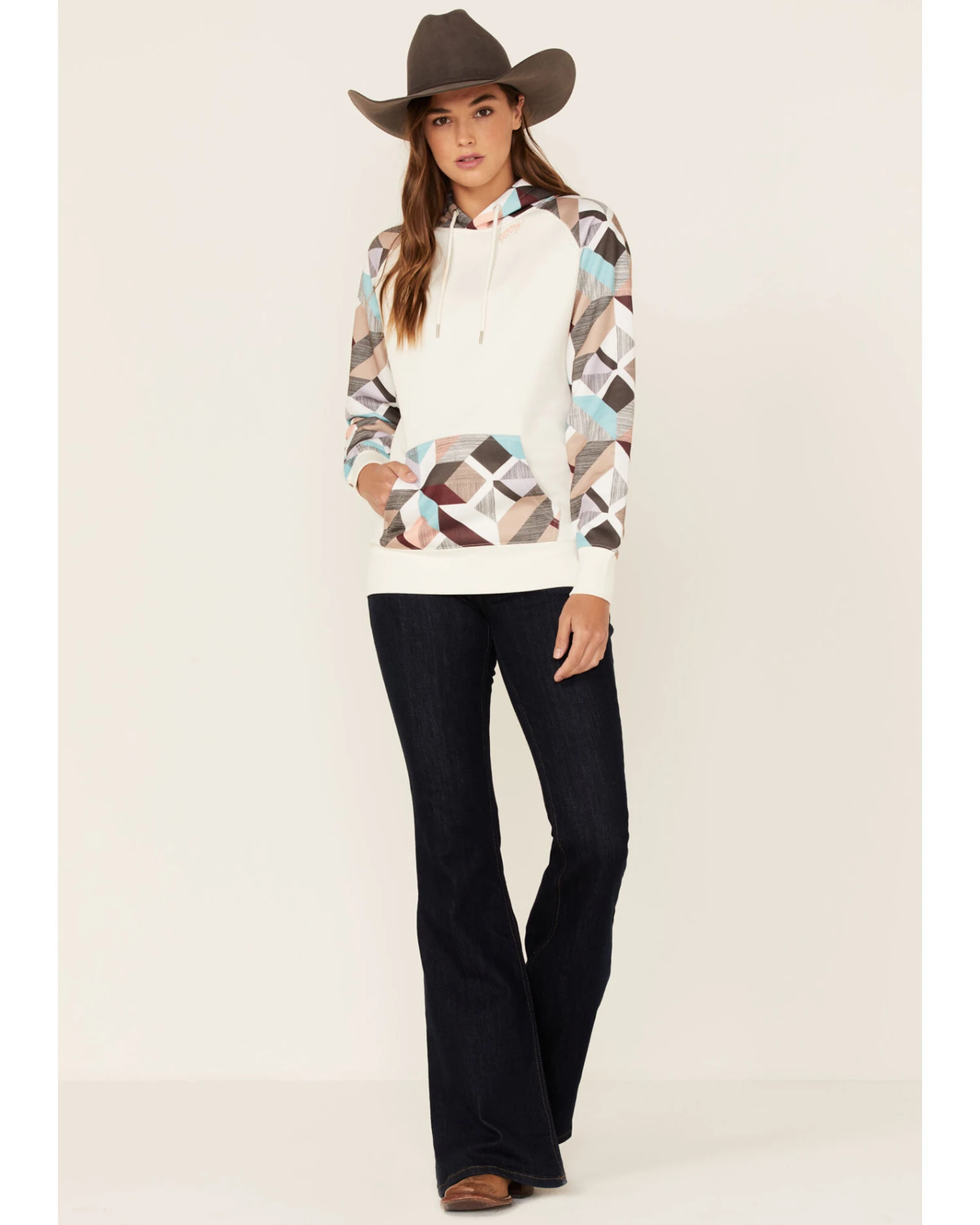 Hooey Women's Modern Colorblock Geo Print Pullover Hooded Sweater 4 Hooey Women's Modern Colorblock Geo Print Pullover Hooded Sweater - Image 2