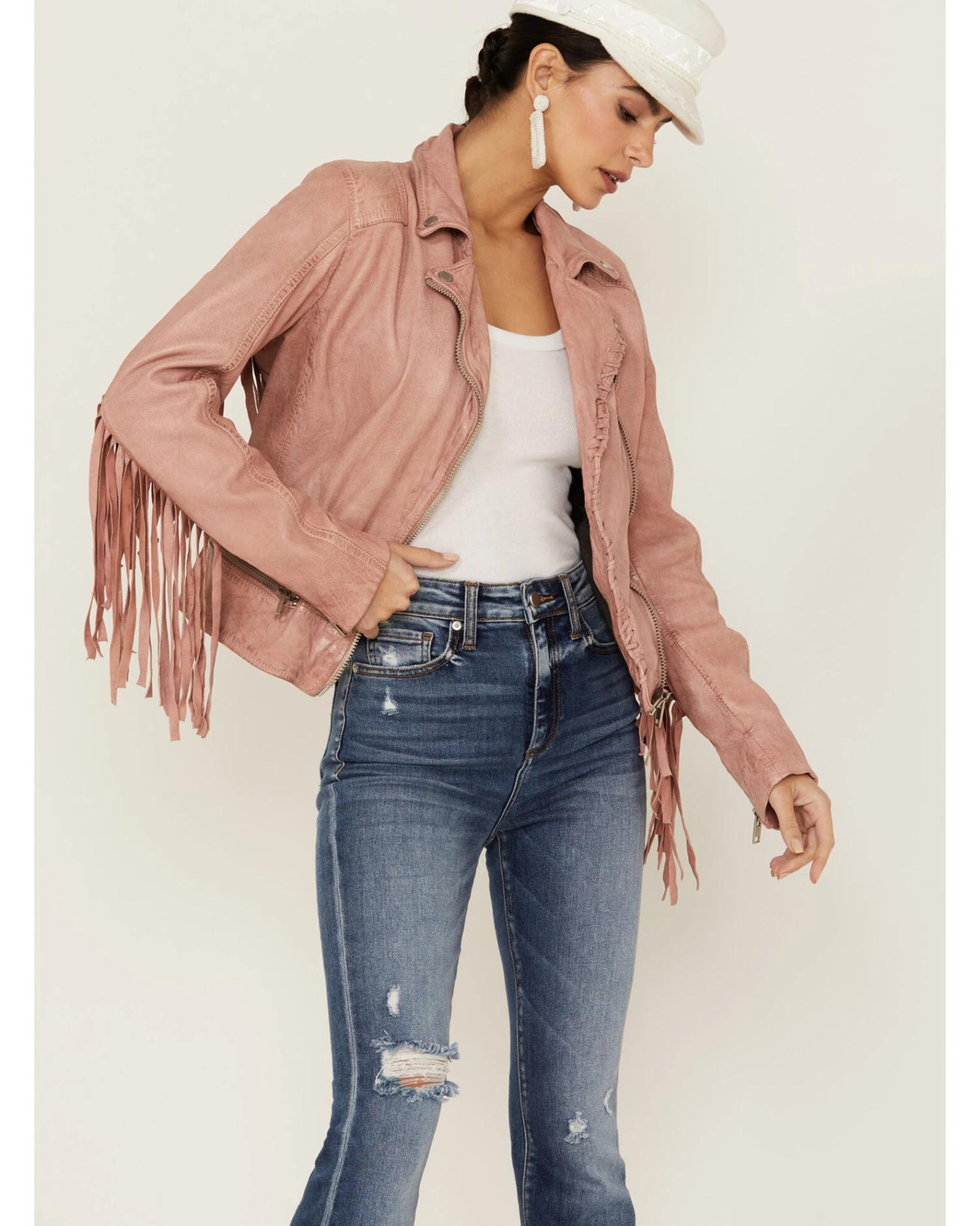 Mauritius Leather Women's Melbourne Pink Fringe Leather Jacket 6 Mauritius Leather Women's Melbourne Pink Fringe Leather Jacket - Image 4