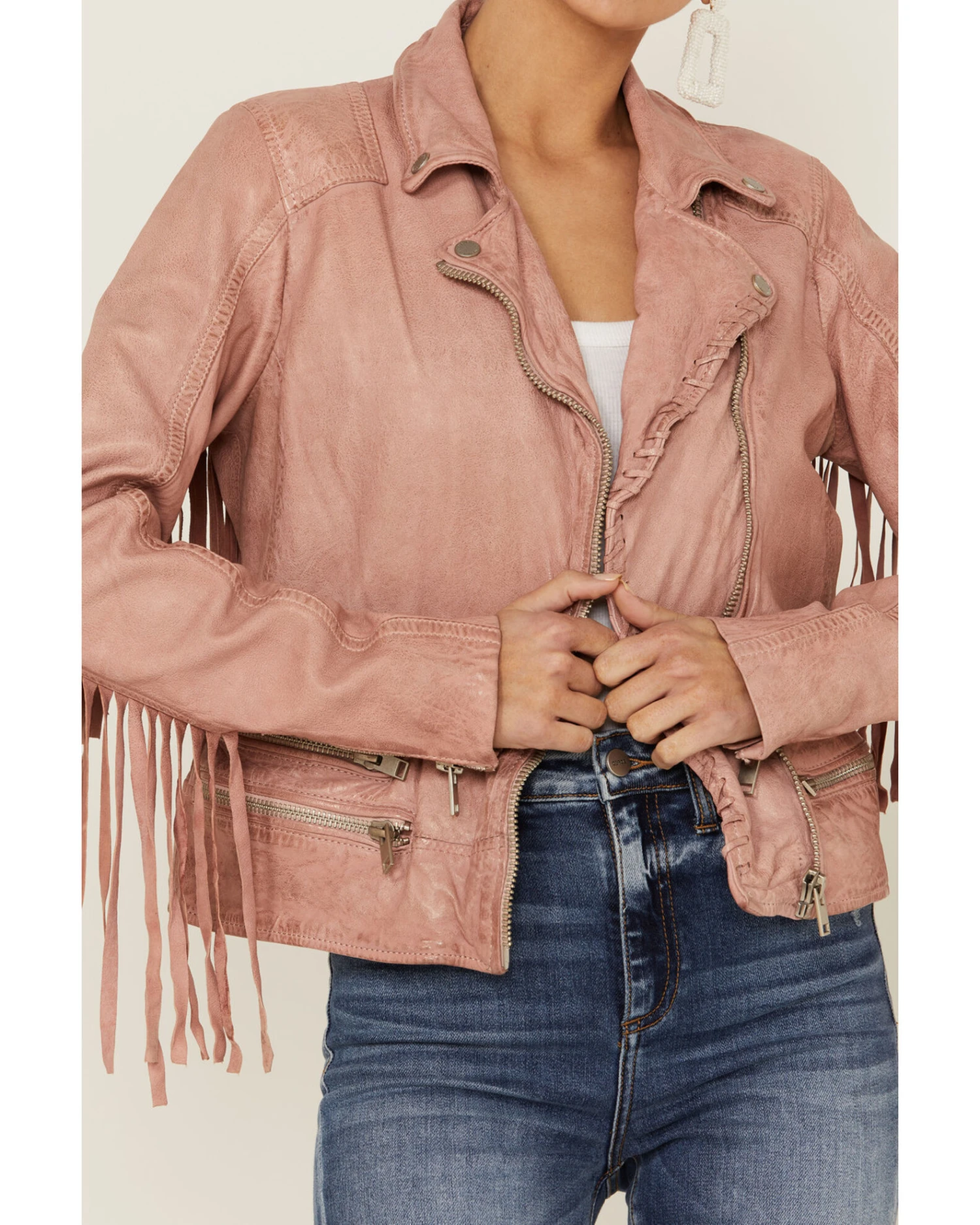 Mauritius Leather Women's Melbourne Pink Fringe Leather Jacket 4 Mauritius Leather Women's Melbourne Pink Fringe Leather Jacket - Image 2