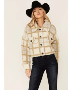 Vigoss Women's Ivory Grid Print Cropped Sherpa Jacket -Ariat Store 2000364129 103 P1