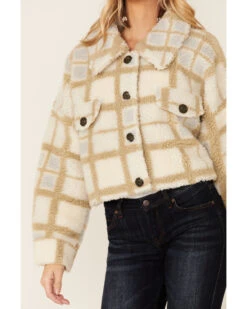 Vigoss Women's Ivory Grid Print Cropped Sherpa Jacket -Ariat Store 2000364129 103 P2