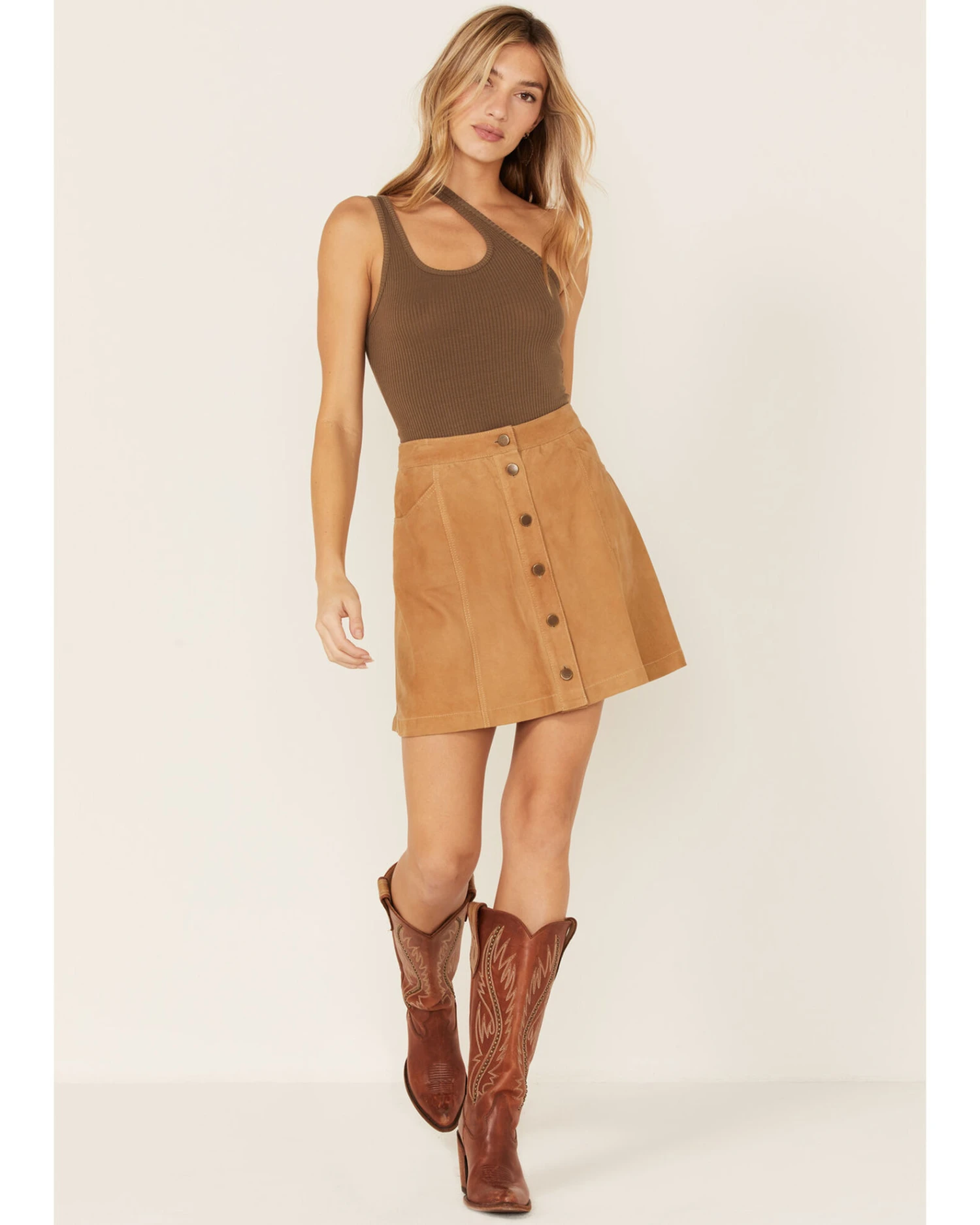 Stetson Women's Lamb Suede Button Down Mini Skirt 4 Stetson Women's Lamb Suede Button Down Mini Skirt - Image 2